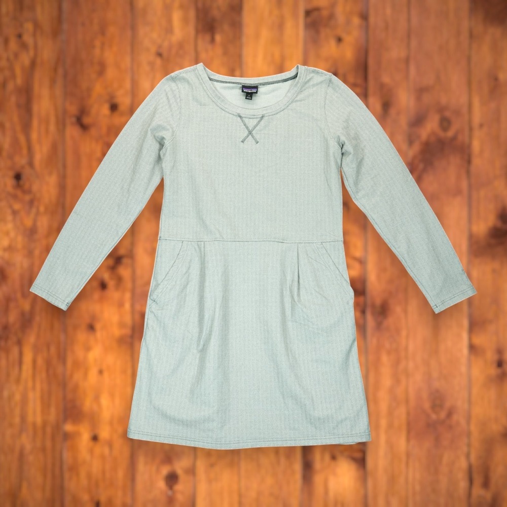 Patagonia Active Herringbone Dress Women's Gray Long Sleeve‎ Pockets Large